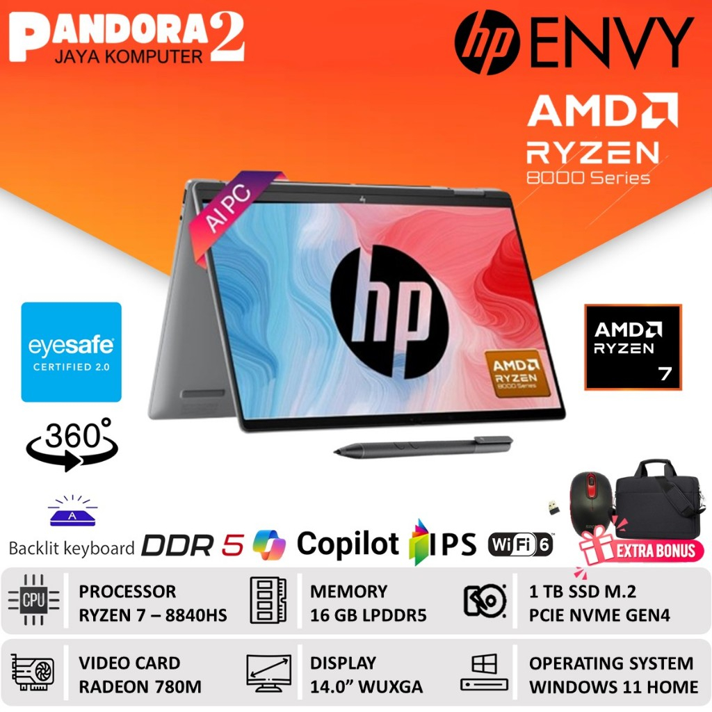 HP ENVY X360 RYZEN 7 8840HS 16GB 1TB SSD 14 2IN1 TOUCH IPS WIN11