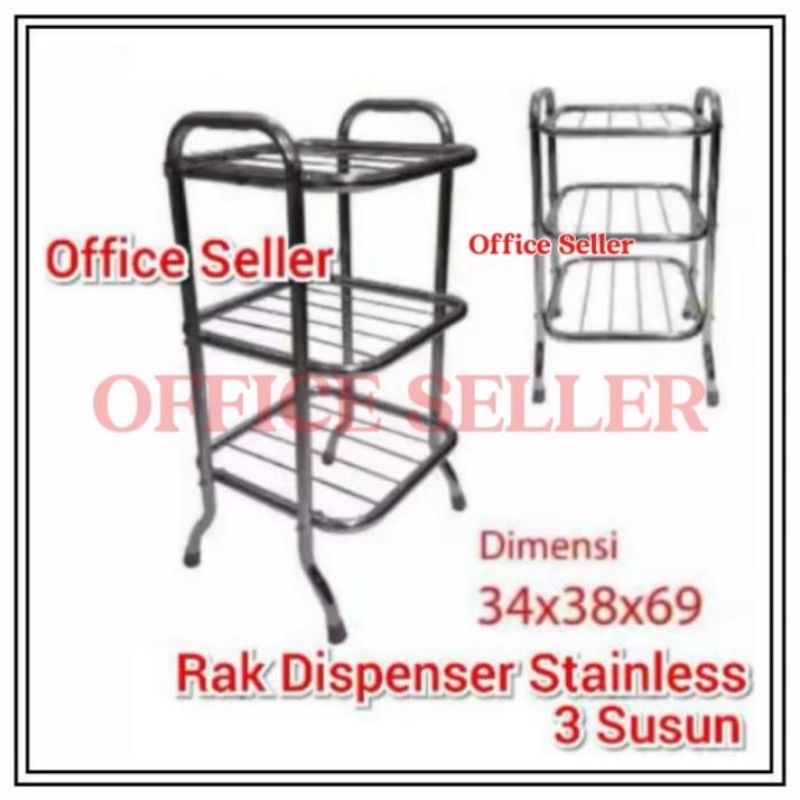 Rak Dispenser 3 Susun | Meja Dispenser Galon | Rak Dapur Minimalis - STAINLESS STEEL