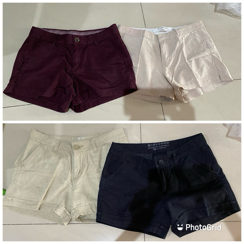 Giordano celana pendek kanvas kargo wanita perempuan short shorts pant pants cream coklat hitam blac