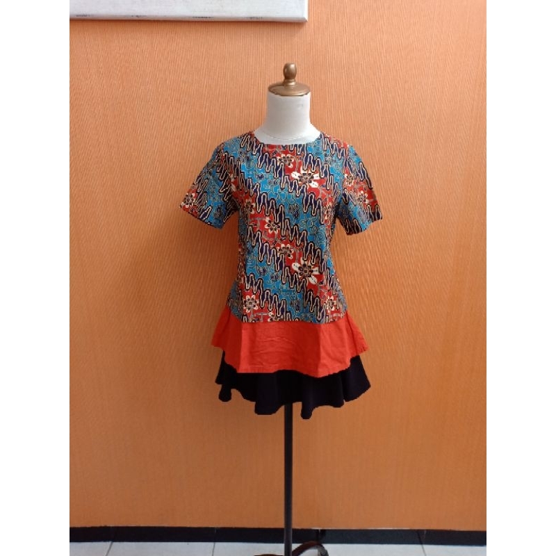 atasan wanita orange motif batik NANA KARLINA cewek S blouse M santai kerja kantor