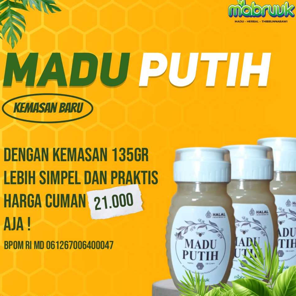 

Madu Putih Mabruuk 135 gram Kemasan Mini
