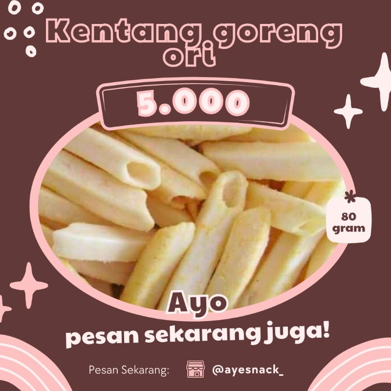 

Kentang goreng/stik kentang/snack kentang/cemilan/jajan kiloan/serba 5000/makanan ringan