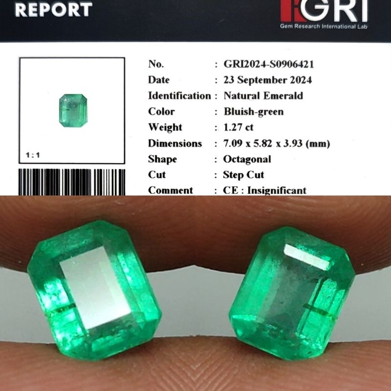 Natural Emerald Insignificant Zamrud Insignificant Jamrud Insignificant 1.2ct GRI Material Crystall 