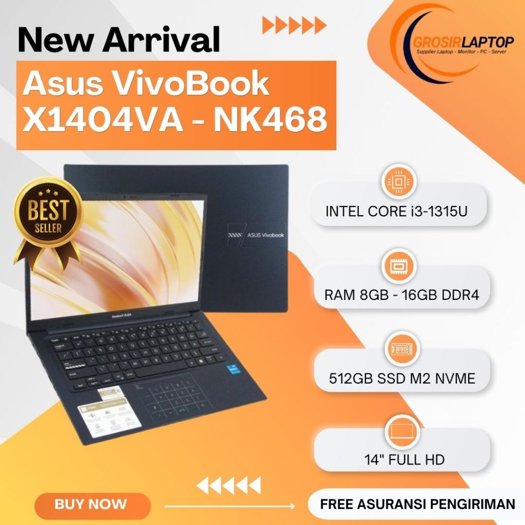 BARU Laptop Asus VivoBook X1404VA - NK468 Core i3-1315U Ram 16Gb Ssd 512Gb 14" Fhd - Numpad - Laptop