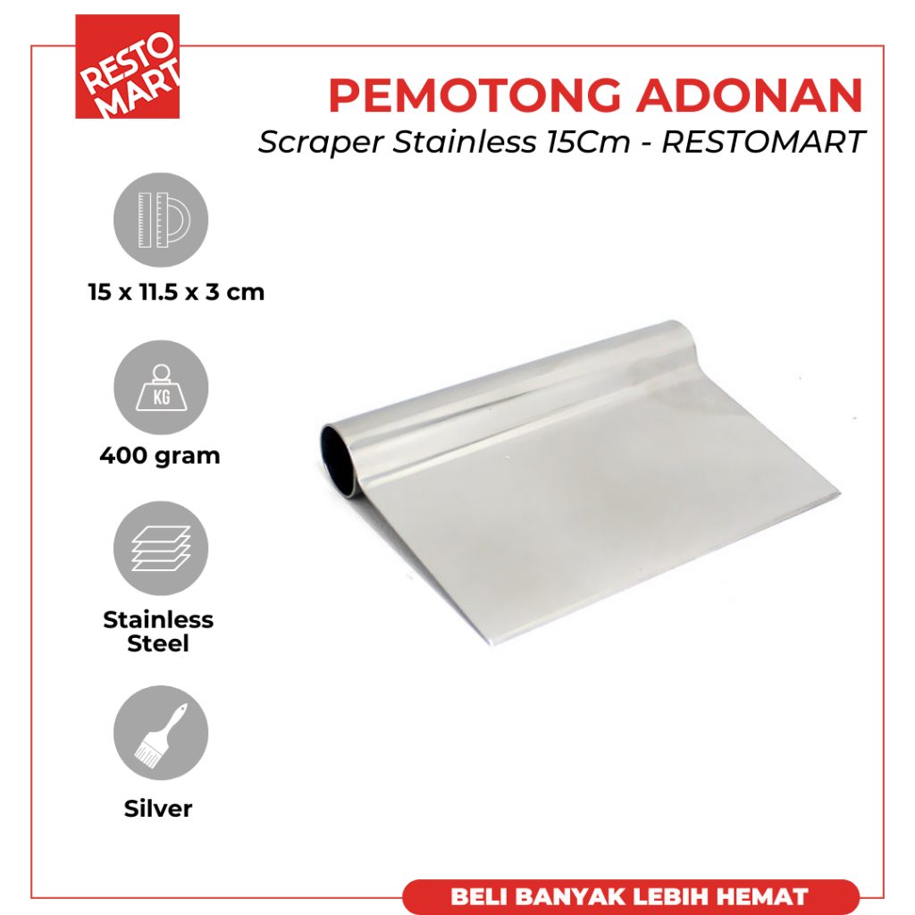 Pemotong Adonan Stainless / Scraper Stainless 15 cm RESTOMART (0611076) (F11)