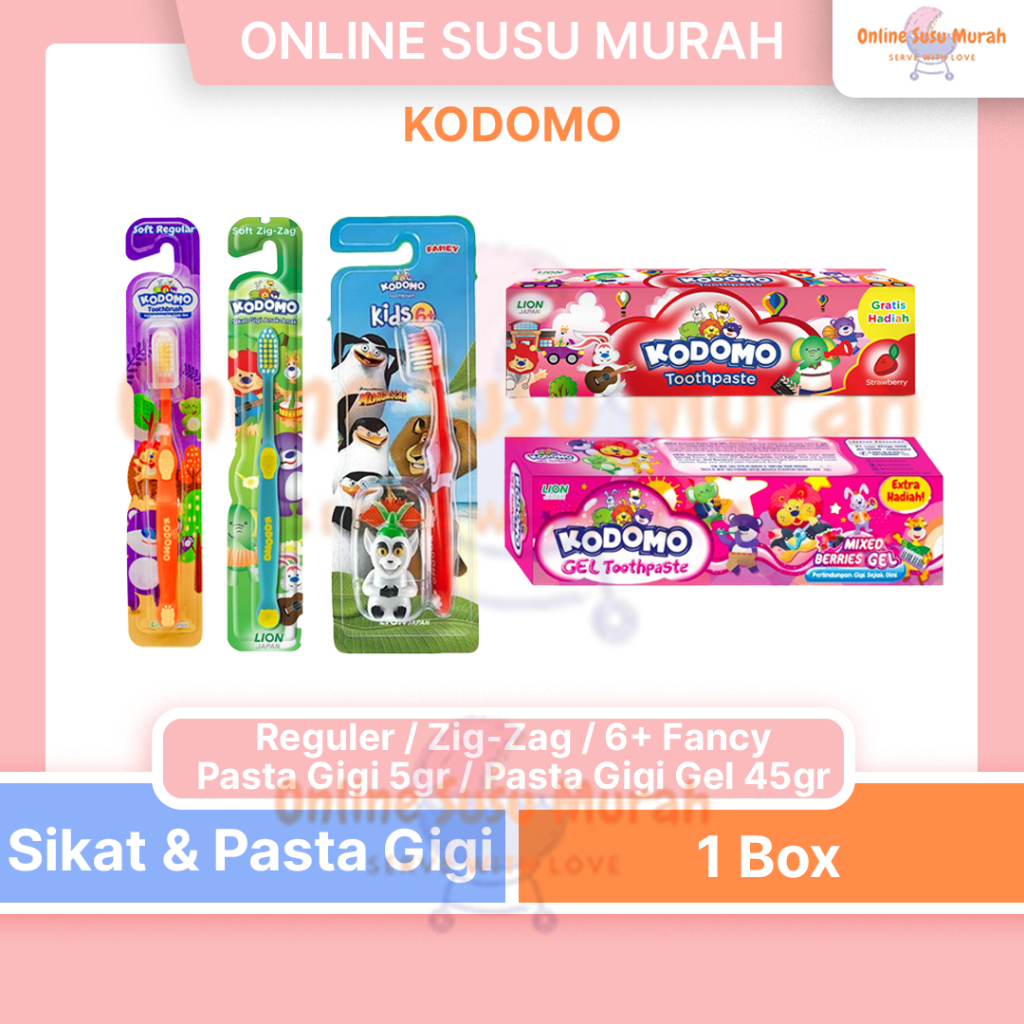 KODOMO SIKAT GIGI REGULER / ZIG-ZAG/ 6+ FANCY / PASTA GIGI 45GR / PASTA GIGI GEL 45GR PRLA