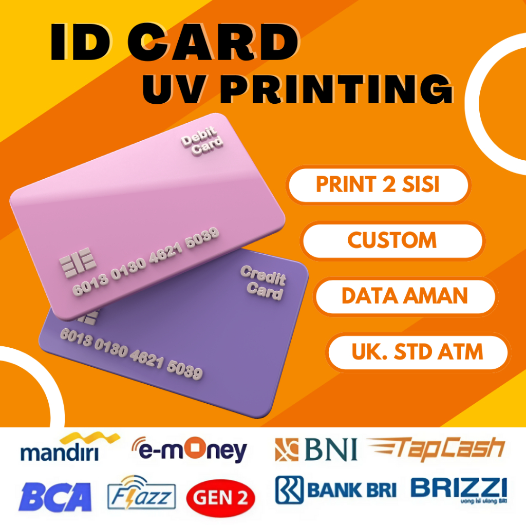 Cetak Custom Print UV DESAIN ID CARD NAME TAG PVC RFID E-TOLL BERKUALITAS TERBARU
