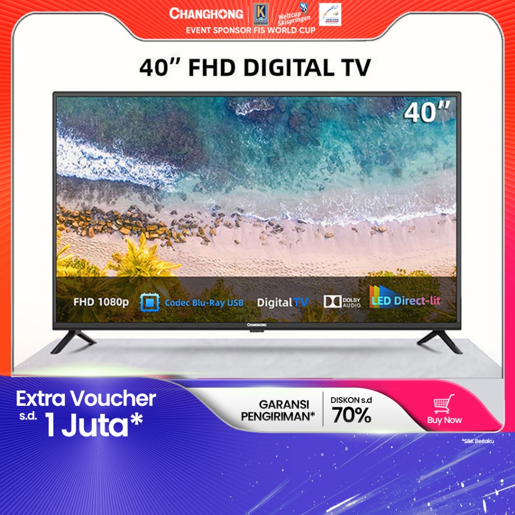 Changhong 40 Inch Digital LED TV (L40G5W) FHD TV-DVBT2-USB Moive