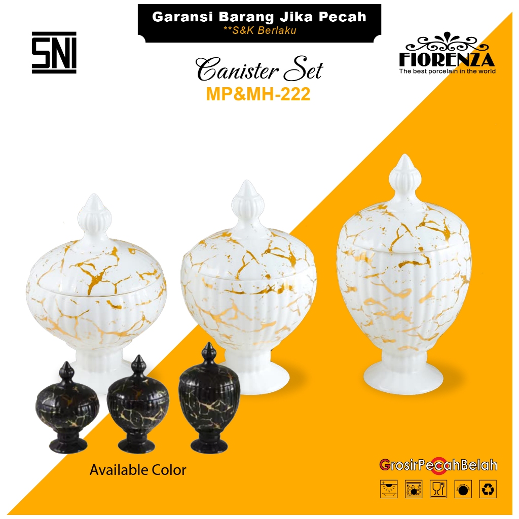 Toples Keramik Set isi 3 Permen Kue Manisan Motif Marble Fiorenza 222