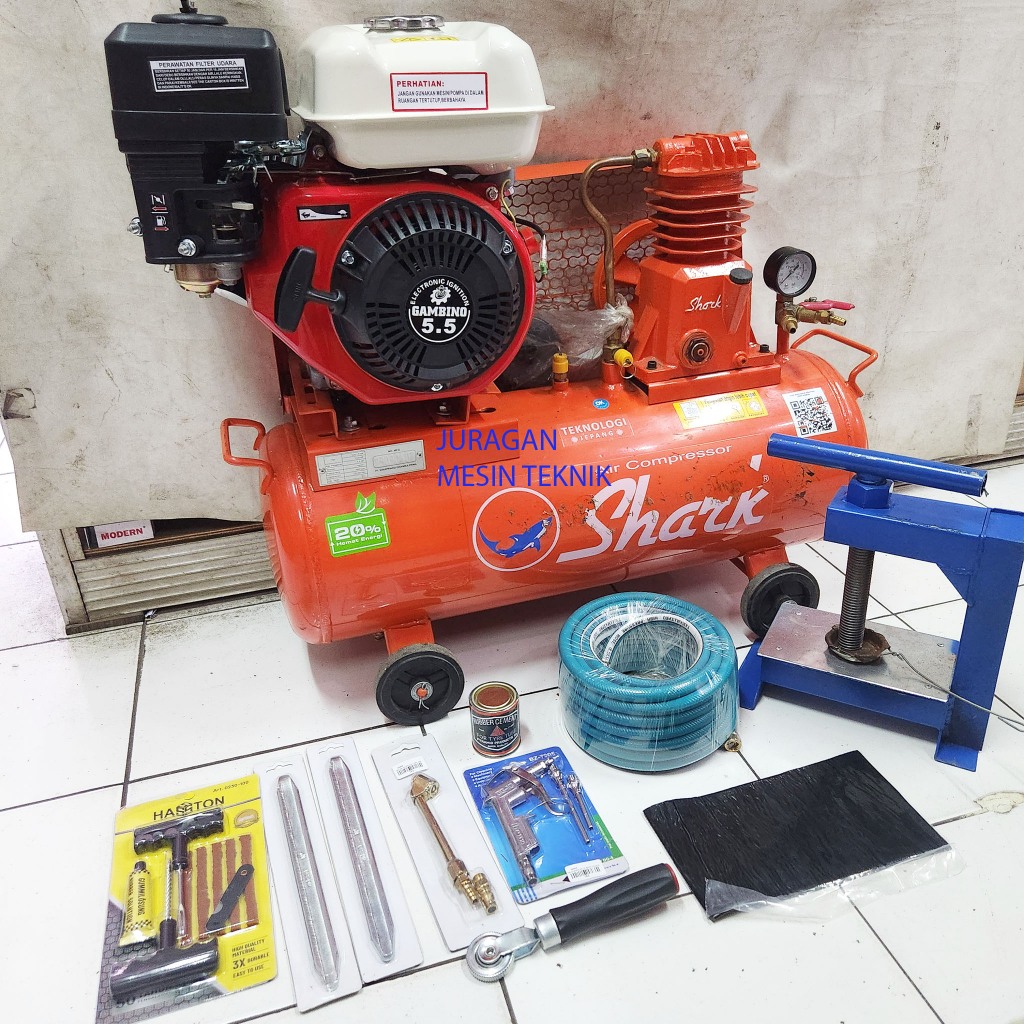 Mesin Kompresor Bensin SHARK 1/4 HP & Mesin Penggerak 5.5 HP