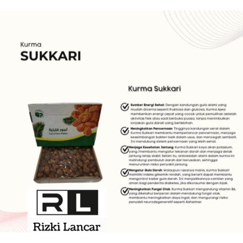 

Kurma Sukari Premium Manis Lembut Daging Tebal 1 Kg.