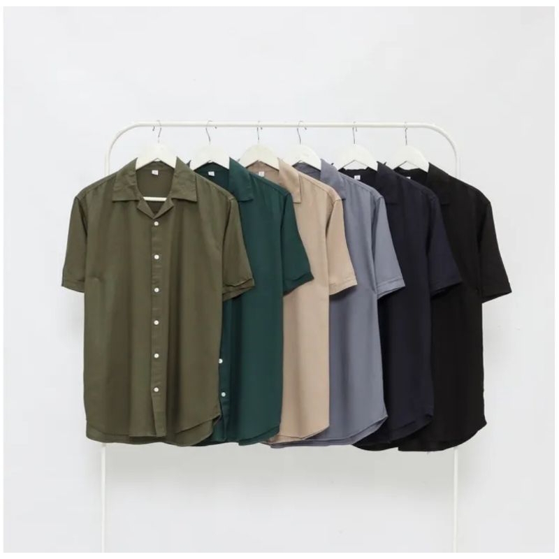 Kemeja Pria Polos V neck Lengan Pendek kemeja pria lengang pendek