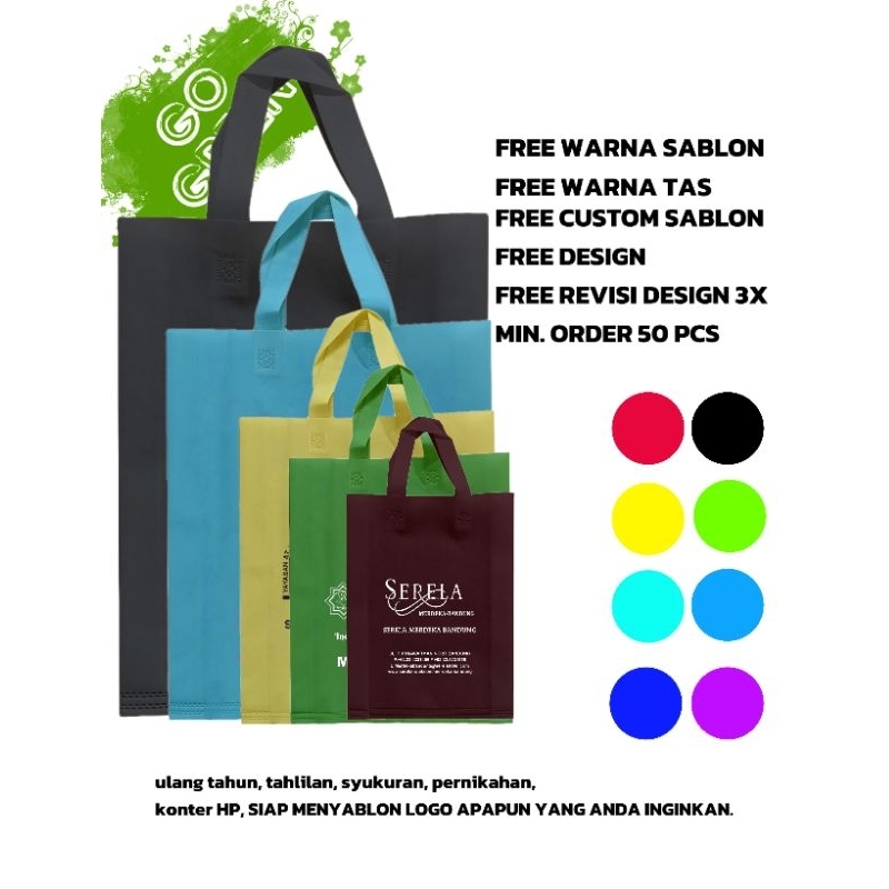 

Goodie Bag Custom Sablon ukuran 20x25x8 ekonomis
