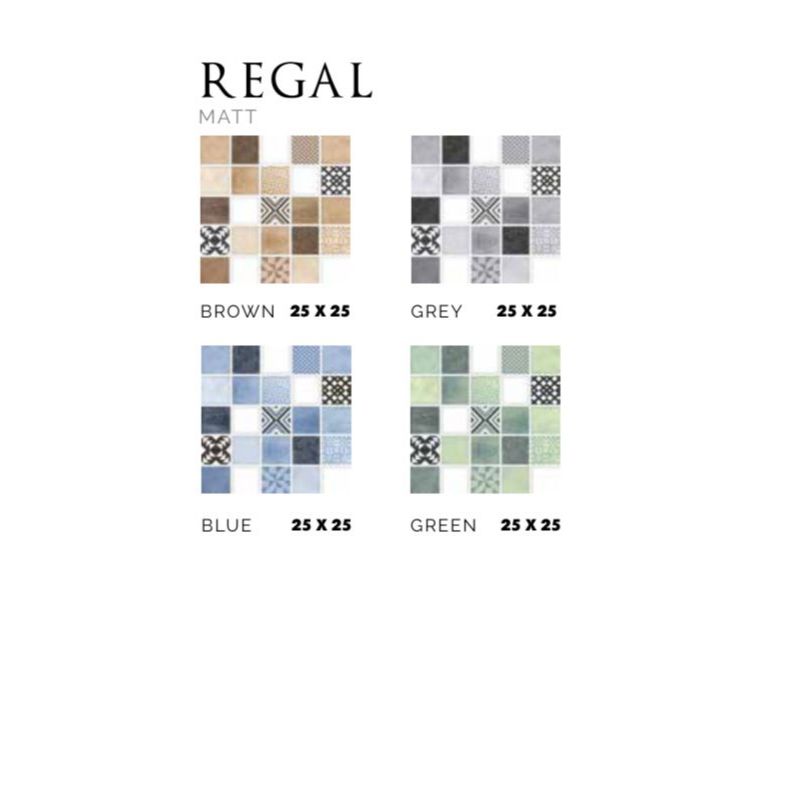 ASIA TILE FLOOR TILE REGAL MATT BROWN, GREY, BLUE, GREEN 25X25