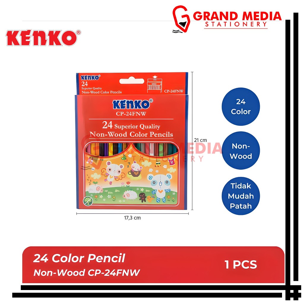 

[GRAND MEDIA] COLOR PENCIL / PENSIL WARNA KENKO NON WOOD 24 WARNA CP-24FNW