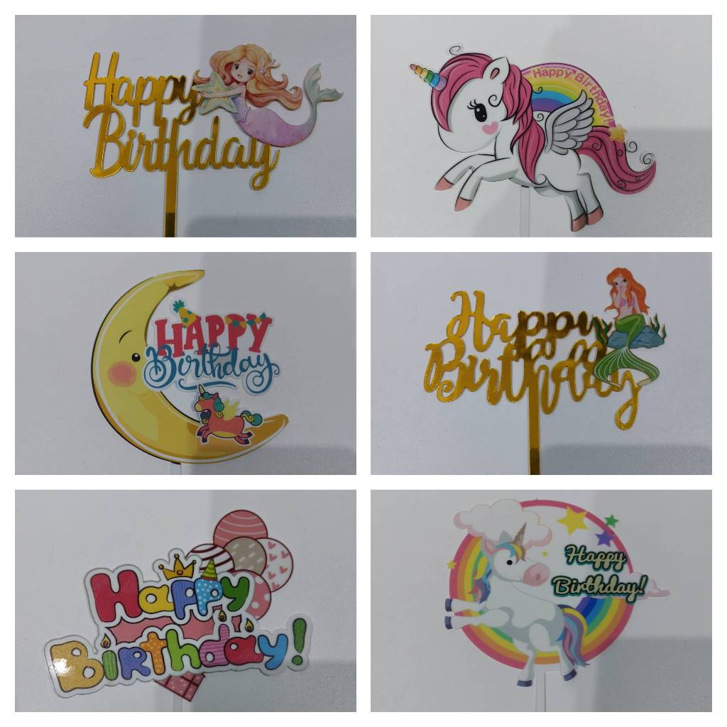 Topper Tusuk Cake Toper Kue Tart Ulang Tahun Happy Birthday Ultah Bulan Moon Putih Pink Bintang Anim