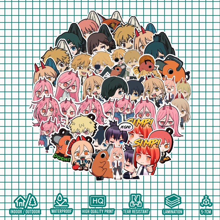 

KARIMAKE Sticker Pack Anime CHAINSAW MAN Karakter CHIBI POWER DENJI AKI MAKIMA Aksesori Stiker Laptop