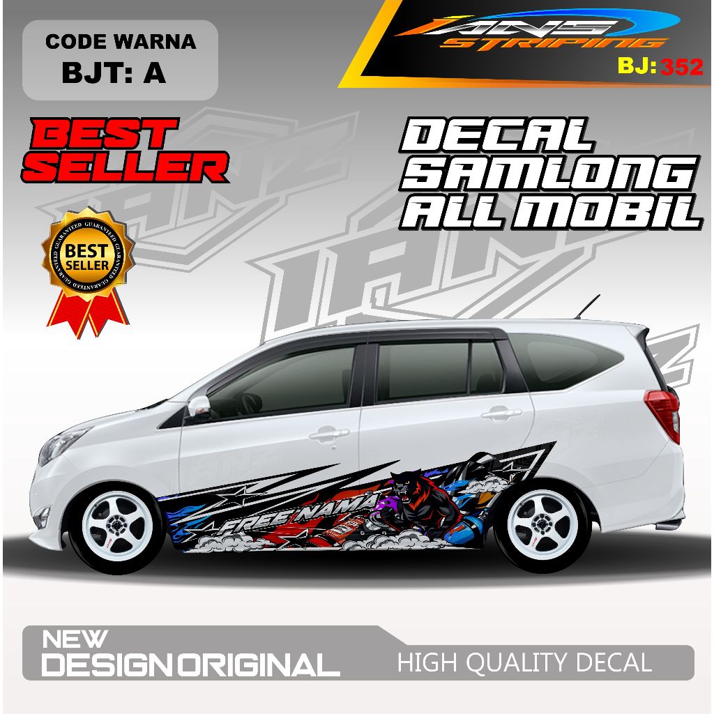 BJT 352 - DECAL STIKER MOBIL SAMLONG THAILOOK MOBIL YARIS RUSH XPANDER KIJANG FREE CUSTOM NAMA