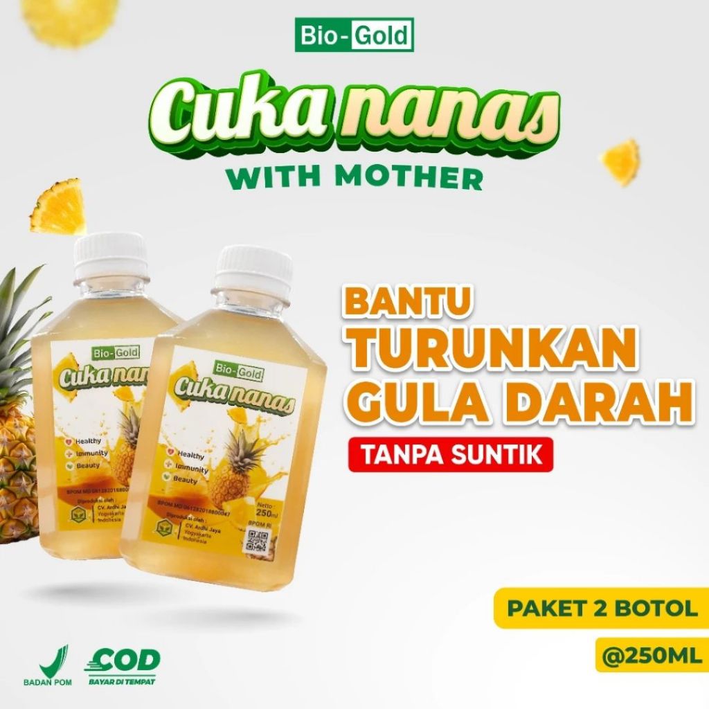 

Bundling 2 Botol CUKA NANAS BIO GOLD 250 ml With Mother Turunkan Kadar Gula Darah Kolesterol Asam Ura