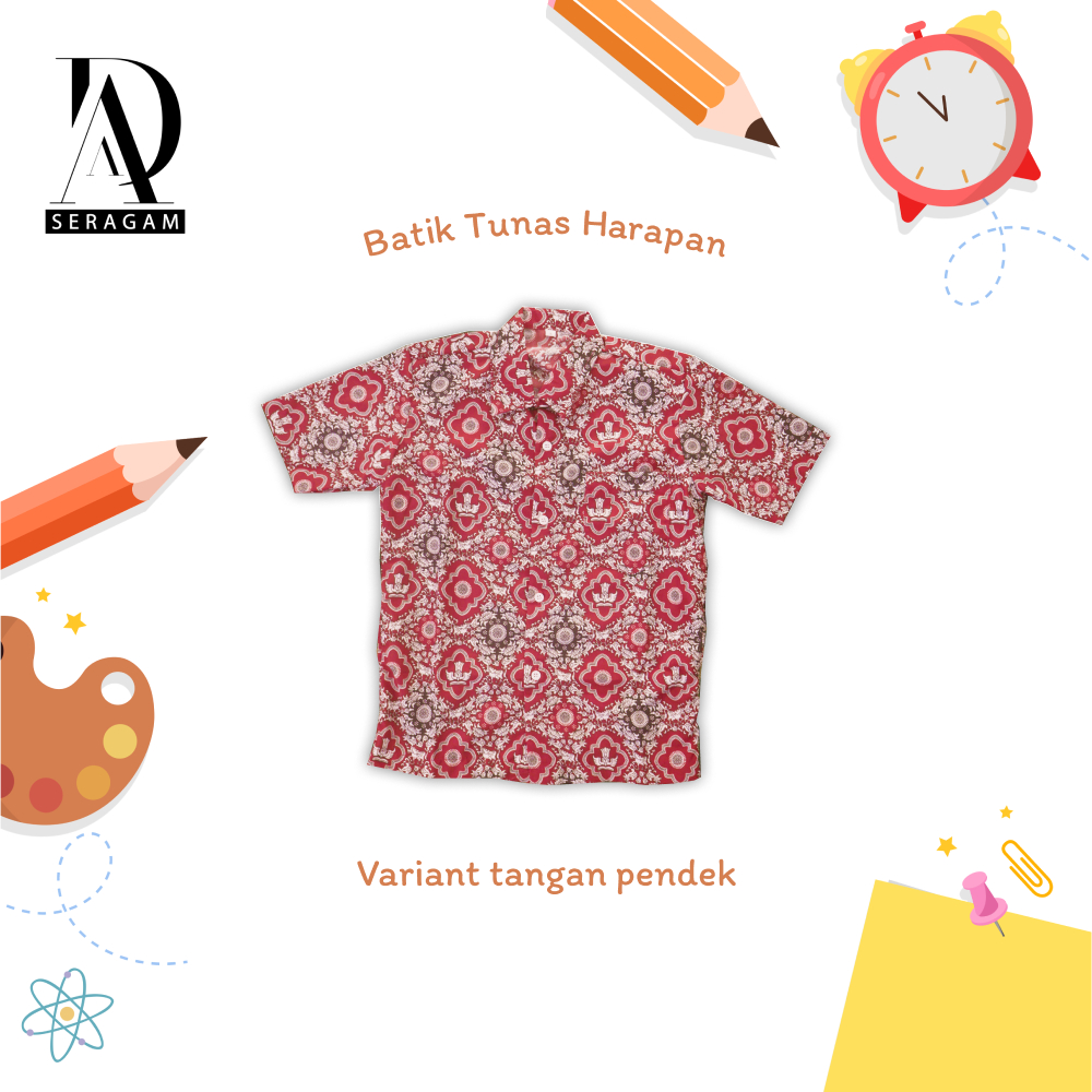 Baju Batik Seragam Sekolah SD Negri Motif Tunas Harapan Lengan pendek