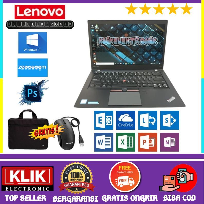 SPEK TINGGI - Laptop Lenovo Thinkpad T470S Core i7 GEN7 MULUS - T470S i7GEN7 / WIN 10 / BONUS TAS DA