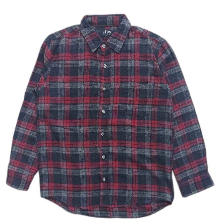 kemeja Leon Uomo Japan plaid flannel shirt outer casual