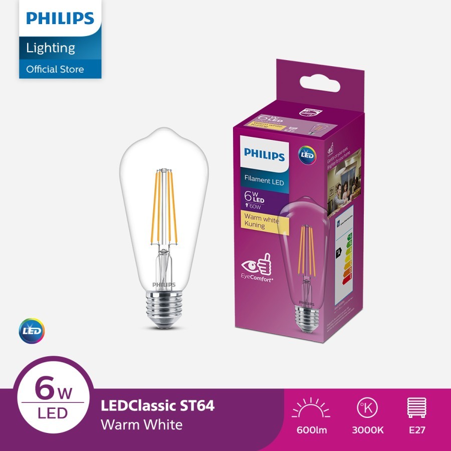 Philips Lampu Filament Bohlam LED 6W ST64 E27 Kuning