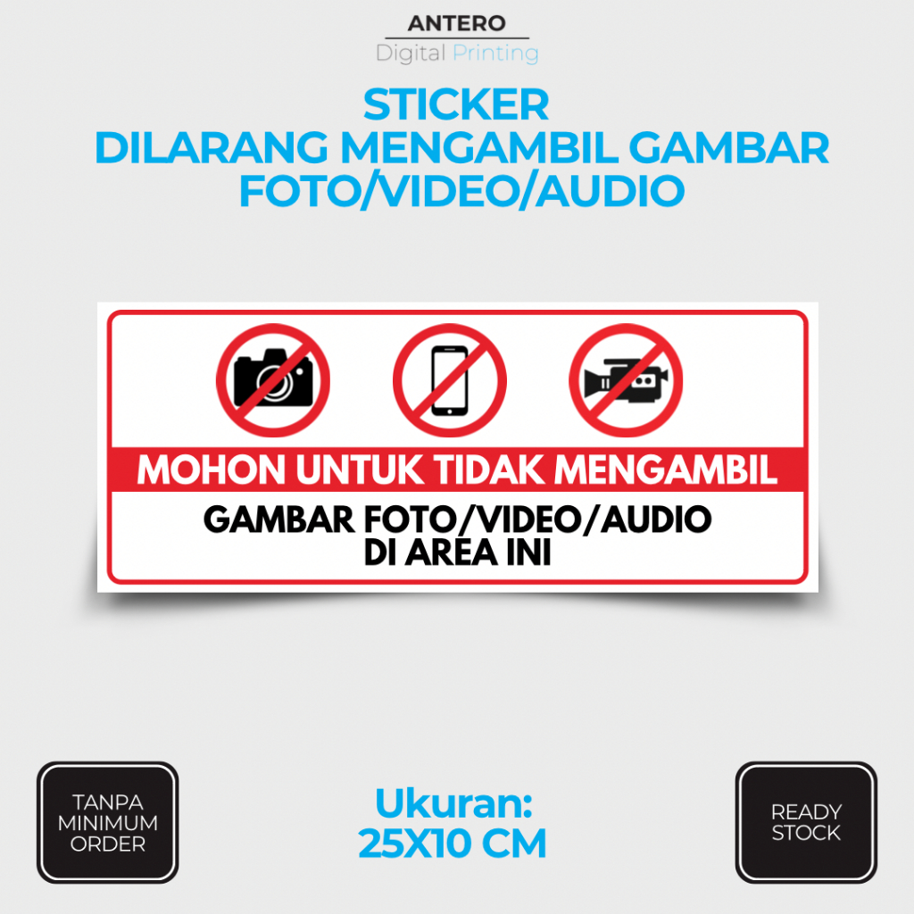 

STIKER DILARANG MENGAMBIL GAMBAR | STIKER PETUNJUK DILARANG MENGAMBIL GAMBAR| STIKER VINYL TAHAN AIR