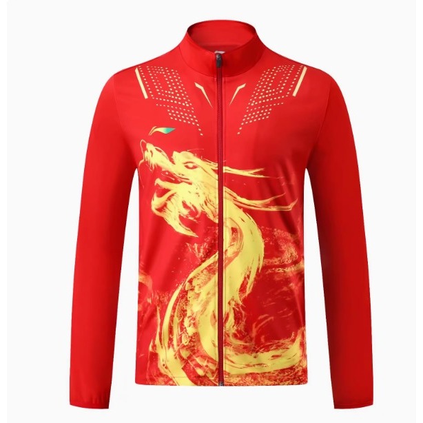 Jaket Lining Olahraga Tenis Meja Jogging Run Badminton Bahan Parasut Polyester Motif Naga