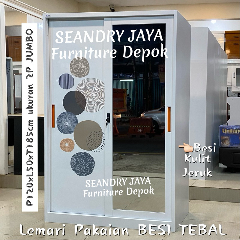 Lemari pakaian sliding full plat besi 2 pintu/minimalis/putih/SEANDRY JAYA Furniture Depok/cinere/sa