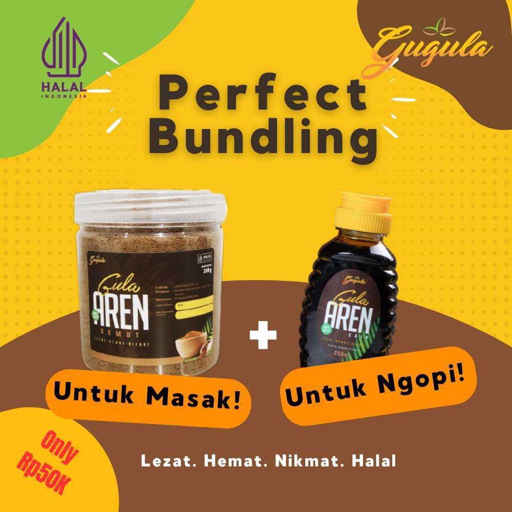 

Gugula Paket Hemat, Gula Aren Cair 250 ml dan Gula Aren Semut 350 gram, Premium dan Halal