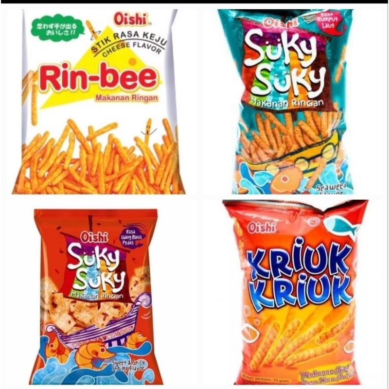 

OISHI KRIUK KRIUK/OISHI RING BEE 60GR/CAMILAN OISHI/KEJU/BALADO/UDANG/RUMPUT LAUT