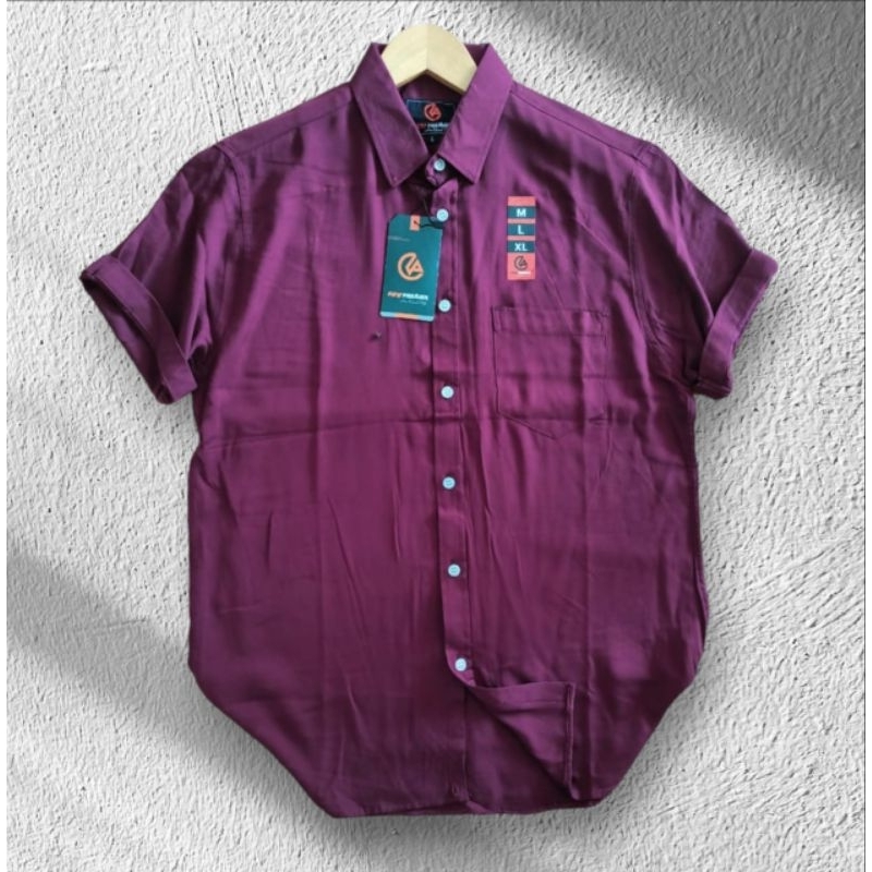 Rozhok kemeja polos lengan pendek bahan katun rayon twill premium  kemeja jatuh formal slimfiit