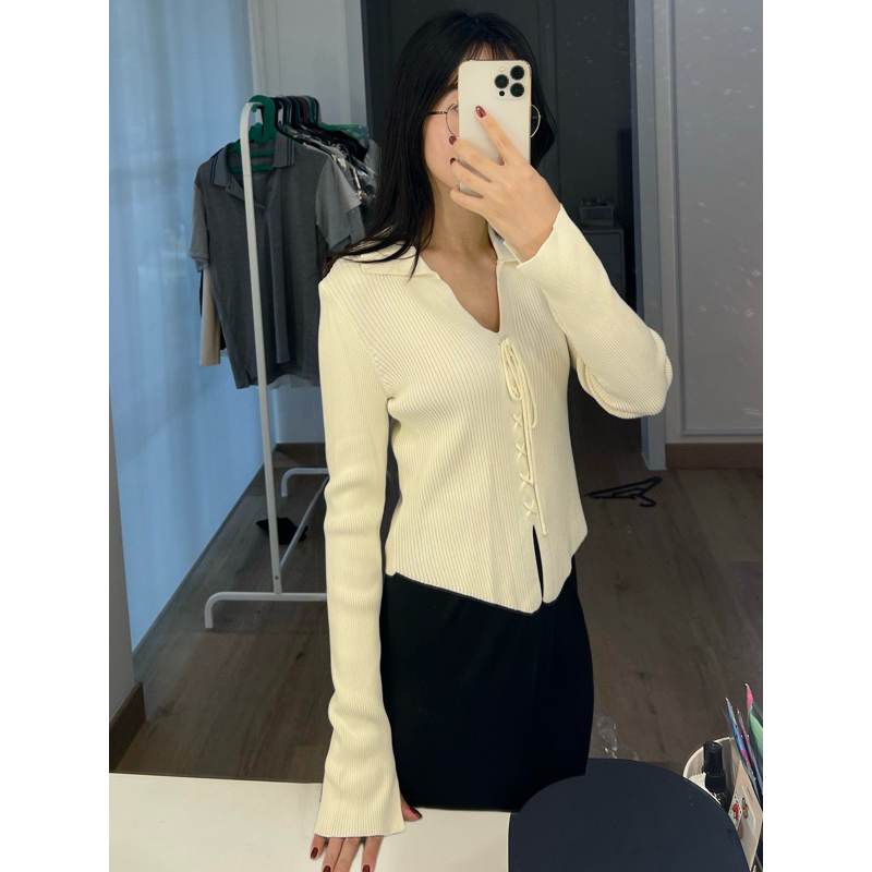 Pleated Cardigan - Lace Up Cardigan