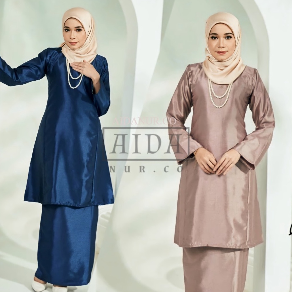 KODE A65D AidaNur Satu set Baju kurung Melayu Qasha Pahang Tunik Wanita Kebaya Polos modern Adat mal