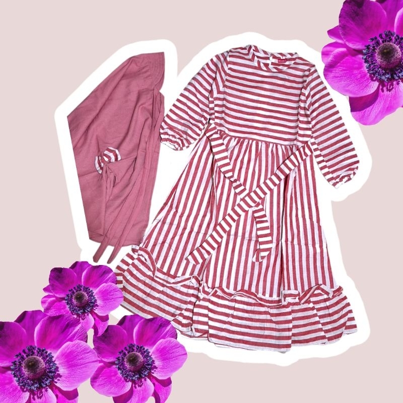 baju gamis anak bahan katun motif salur