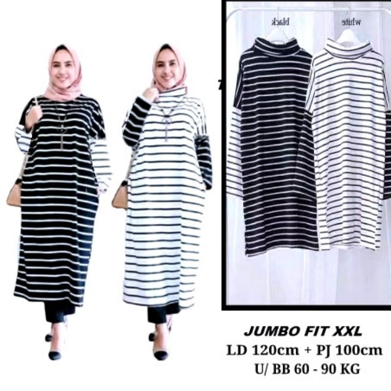 TUNIK SALUR STEVIA JUMBO XXL. Tunik / Dress Salur Cewek Lengan Panjang