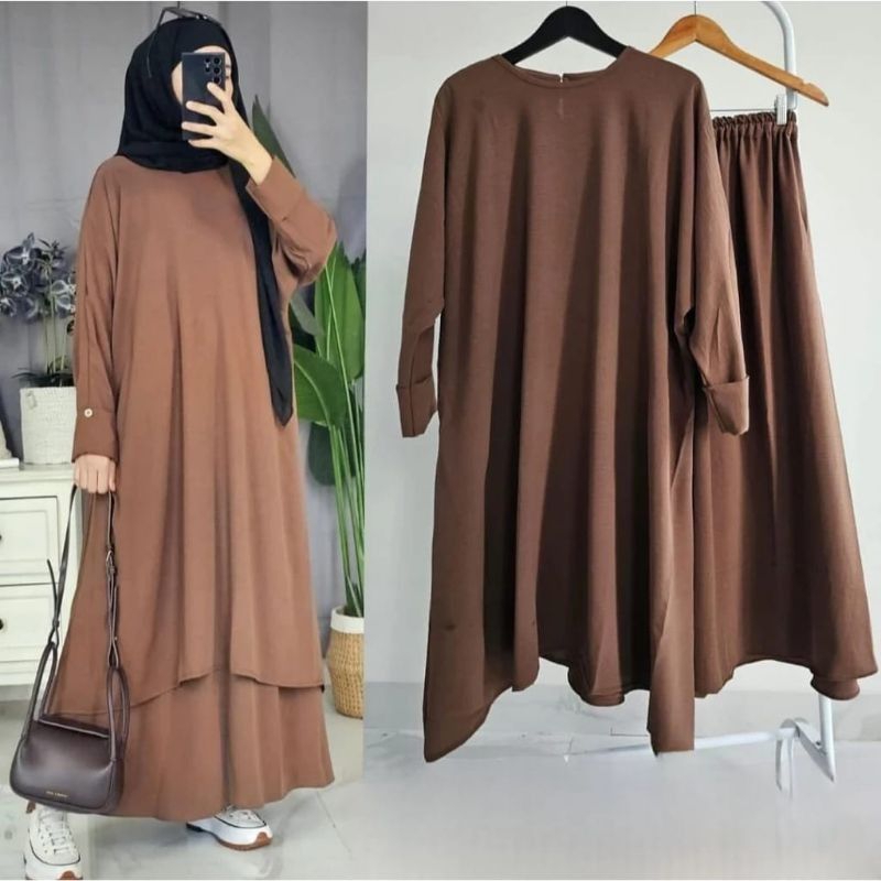 Baju one set hanum Rok + tunik/setelan rok wanita terbaru