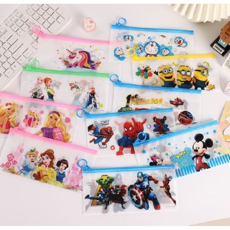 

Tempat pensil dan pulpen transparan ziplock serbaguna motif karakter