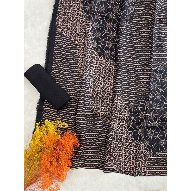 KAIN BATIK VISCOSE CAP BACEMAN HITAM MOTIF PULAUAN TERBARU SET VISCOSE POLOS KHAS CIREBON TRUSMI AMA
