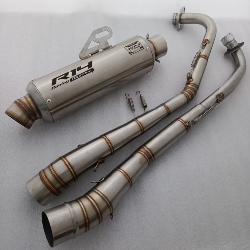 knalpot racing bas adem original R14 leher bebek samping/full Road Race untuk motor,Supra x/fit/125/