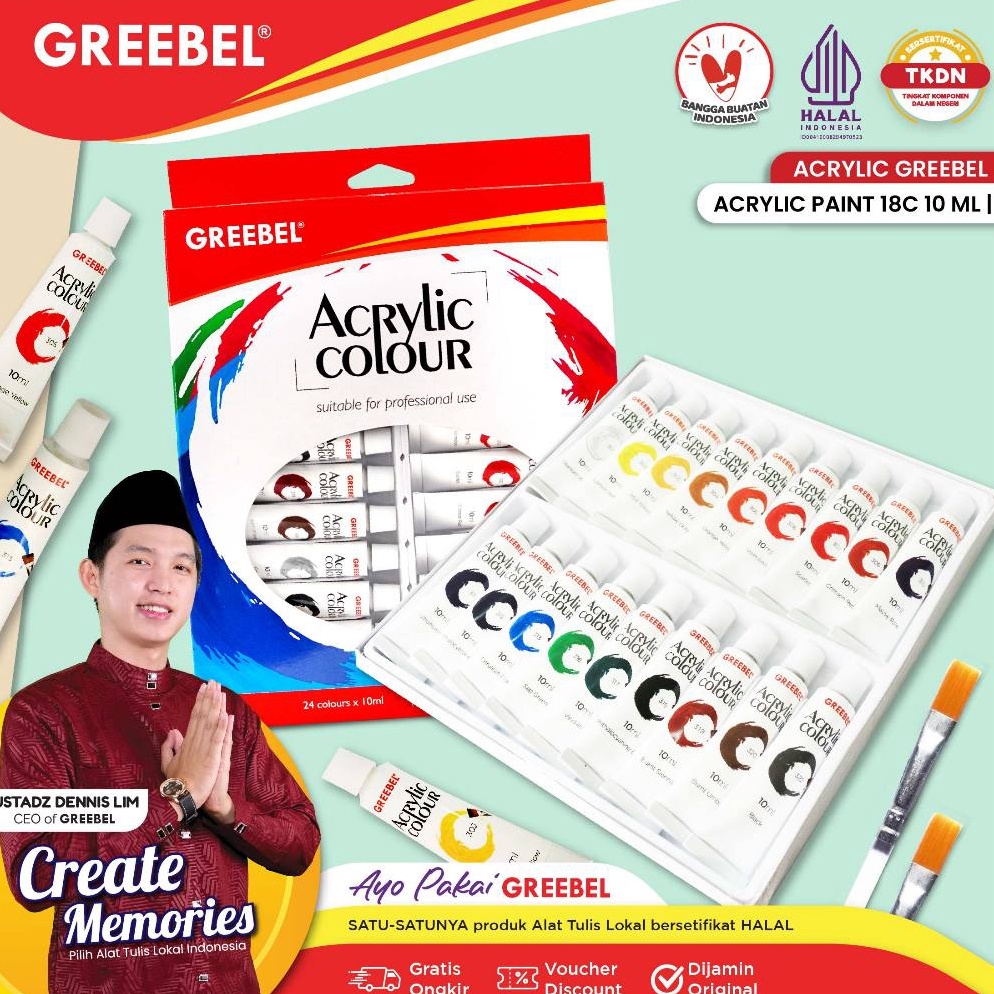

KODE W8S5 GREEBEL Cat Lukis Akrilik Set 18 Warna Cat Acrylic Set 18x1ML