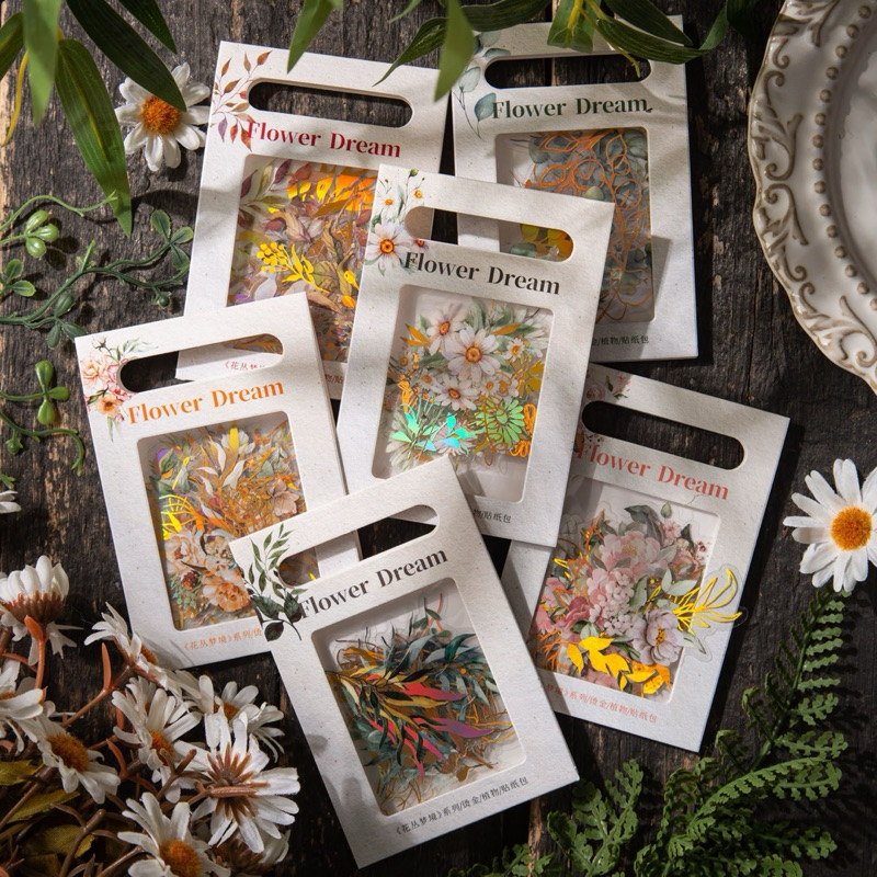 

(3EC) sticker transparan gold foil daun tanaman buket bunga flower bouquet leaf plant journaling
