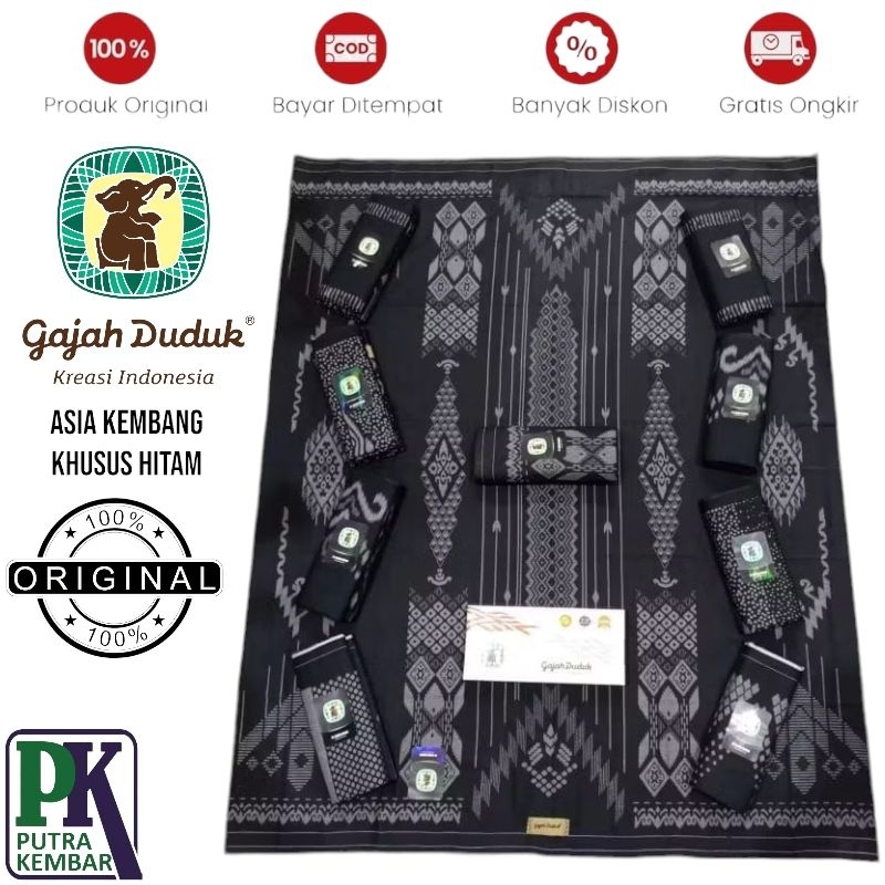 SARUNG HITAM GAJAH DUDUK ASIA KEMBANG / SARUNG HITAM GAJAH DUDUK / SARUNG GAJAH DUDUK HITAM