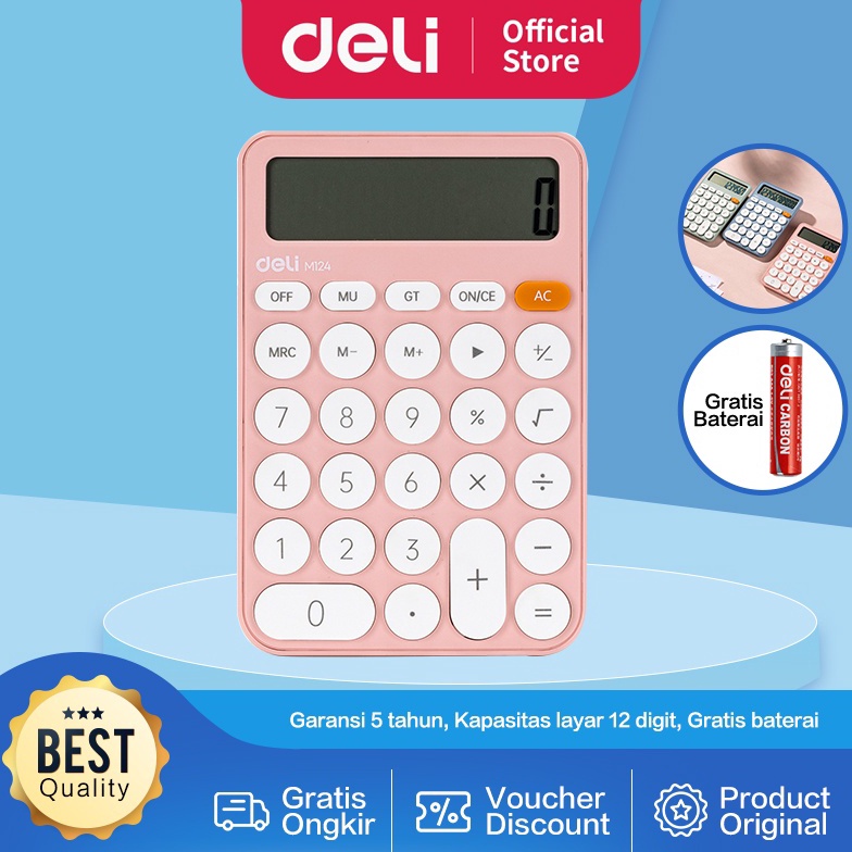 

KODE F2Q9 Deli Calculator Kalkulator Portable Garansi 5 Tahun Warna Pastel EM124