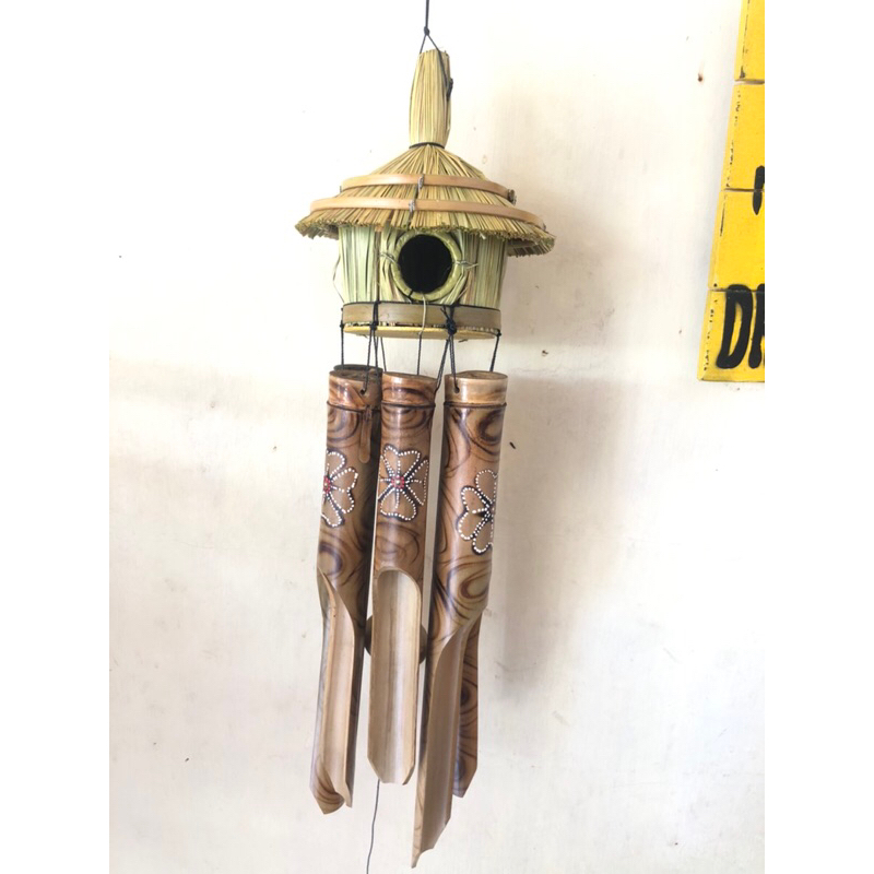 Lonceng angin 40 cm/Lonceng angin motif bunga painting/Lonceng bambu