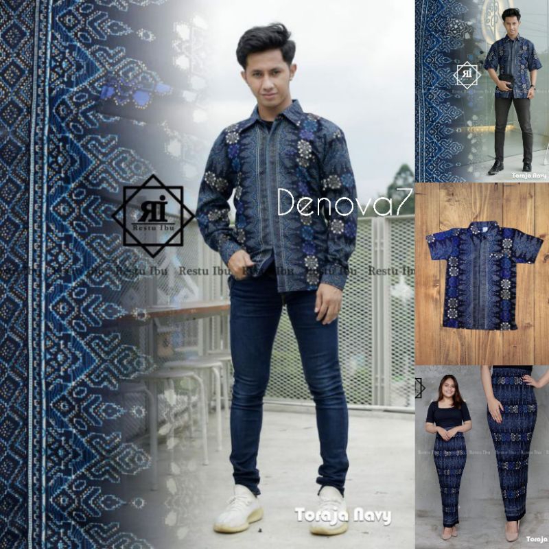 Couple Rok Dan Kemeja Batik Ayah Dan Anak Motif Toraja Navy / Couple Baju Batik / Couple Kebaya Bati