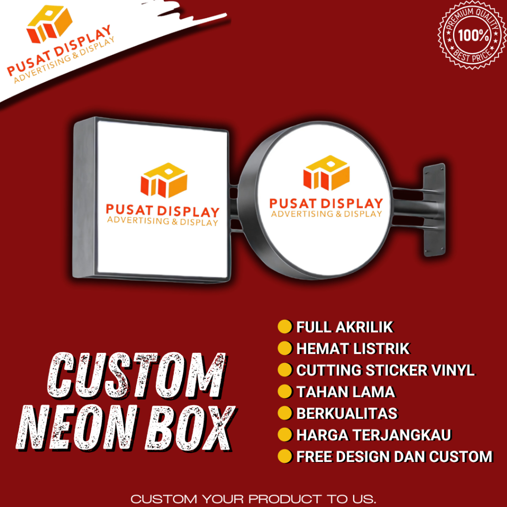 Neon Box Custom Indoor dan Outdoor / Neon Box Bulat Custom / Neon Box Kotak untuk usaha berbagai uku