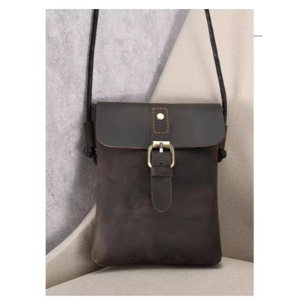 Tas selempang pria untuk kantong ponsel-Tas kulit asli garut