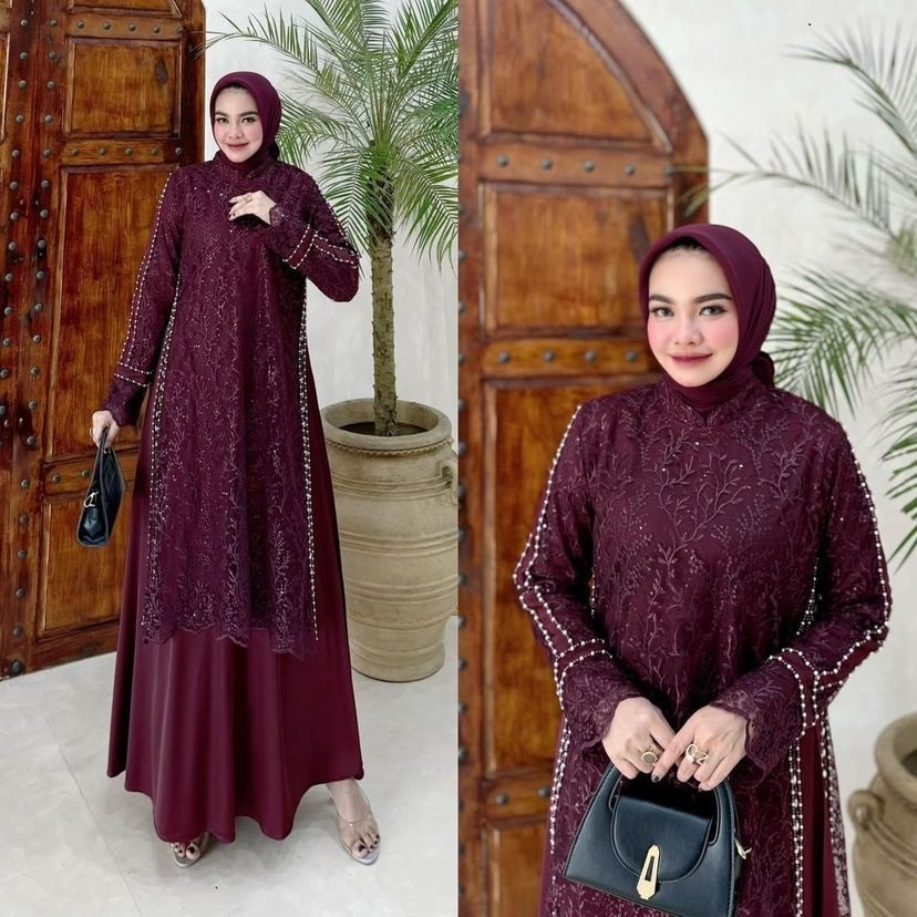 ANFAF - FREDELA MAXI DRESS Gamis Brokat Kondangan Terbaru 2024 Dress Satin Silk Premium Baju Bridesm